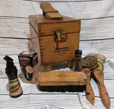 Vintage Esquire Shoe Valet DeLuxe Wooden Box Shoe Kit Shine Brushes Orig. Polish
