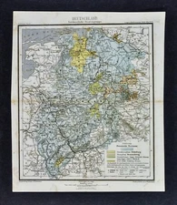 1875 Lange Map - Northwest Germany - Bremen Hanover Dusseldorf Frankfurt Kassel