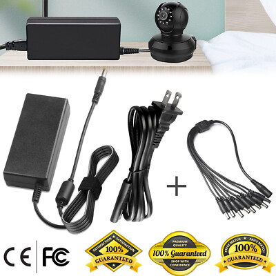DVR 8 Split Power Cable +DC 12V 5A Power Supply Adapter for CCTV Security Camera