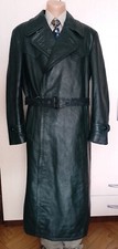 HIRTH LEDER 50s WW2 German Army Military Officers Long Cow Leather Heavy Coat, L