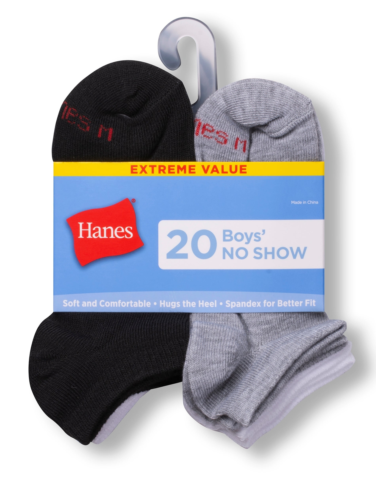 Hanes No Show Socks 20-Pack Pairs Boys Lightweight Assorted Colors Sports sz S-L-image