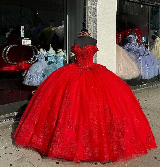 Luxury Red Ball Gown Quinceanera Dresses With Bow Vestidos De 15 Anos Corset