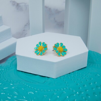 Premium Teal Sunflower Gold Plated Surgical Stainless Fashion Jewelry Earring