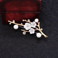 Flower Branch Pearl Blossom Broach Vintage Style Insect Diamante Brooch Pin