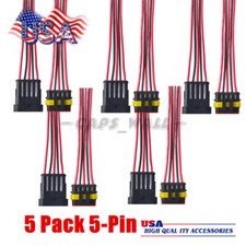 5x 5-Pin Way Car Waterproof Male Female Electrical 18AWG Wire Connector Plug