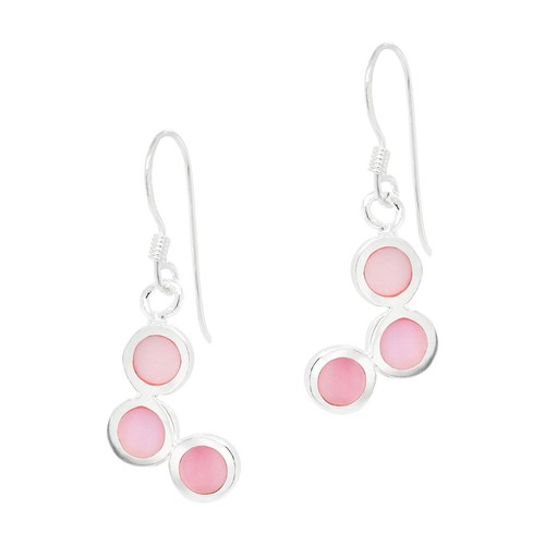 Triple Offset Circles Coloured Shell Sterling Silver 925 Hook Earrings - Picture 5 of 8