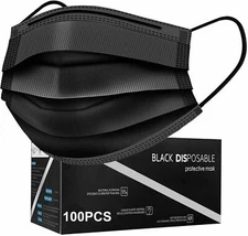 100PCS Black 3-Ply Disposable Face Mask Non Medical Surgical Earloop Mouth Cover