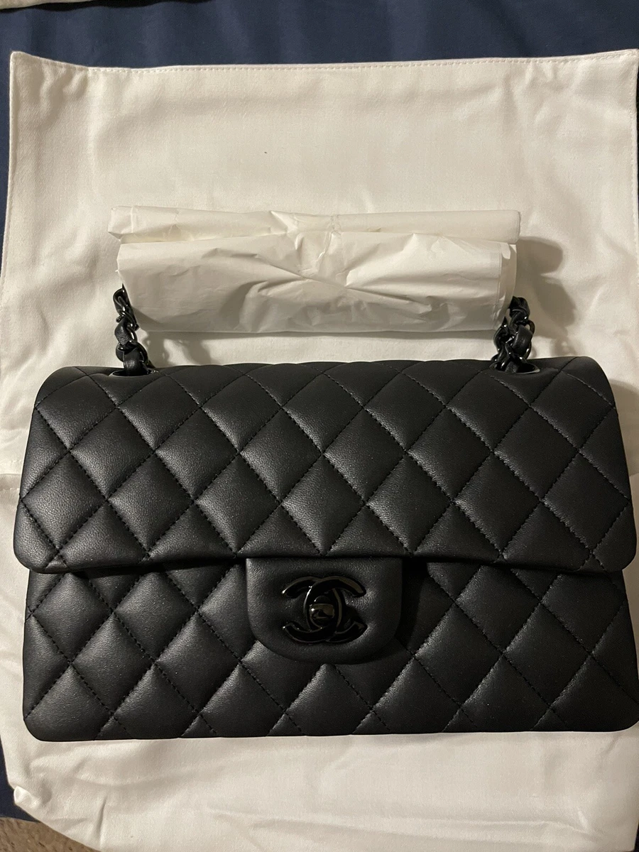 CHANEL So Black Small Classic Double Flap Black Pearly Lambskin