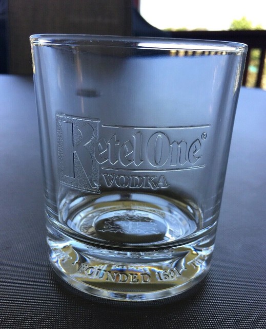 Ketel One Vodka Rocks Glasses, Embossed Logo on Face and Crest On Glass