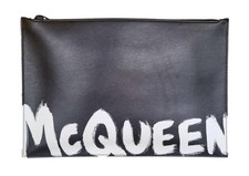 ALEXANDER MCQUEEN Pochette Beauty Unisex in pelle 527147 nero-bianco