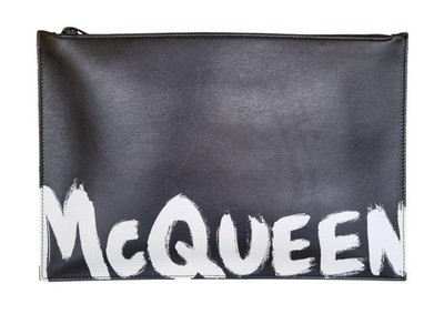 ALEXANDER MCQUEEN Unisex Leather Beauty Clutch 527147 Black-White