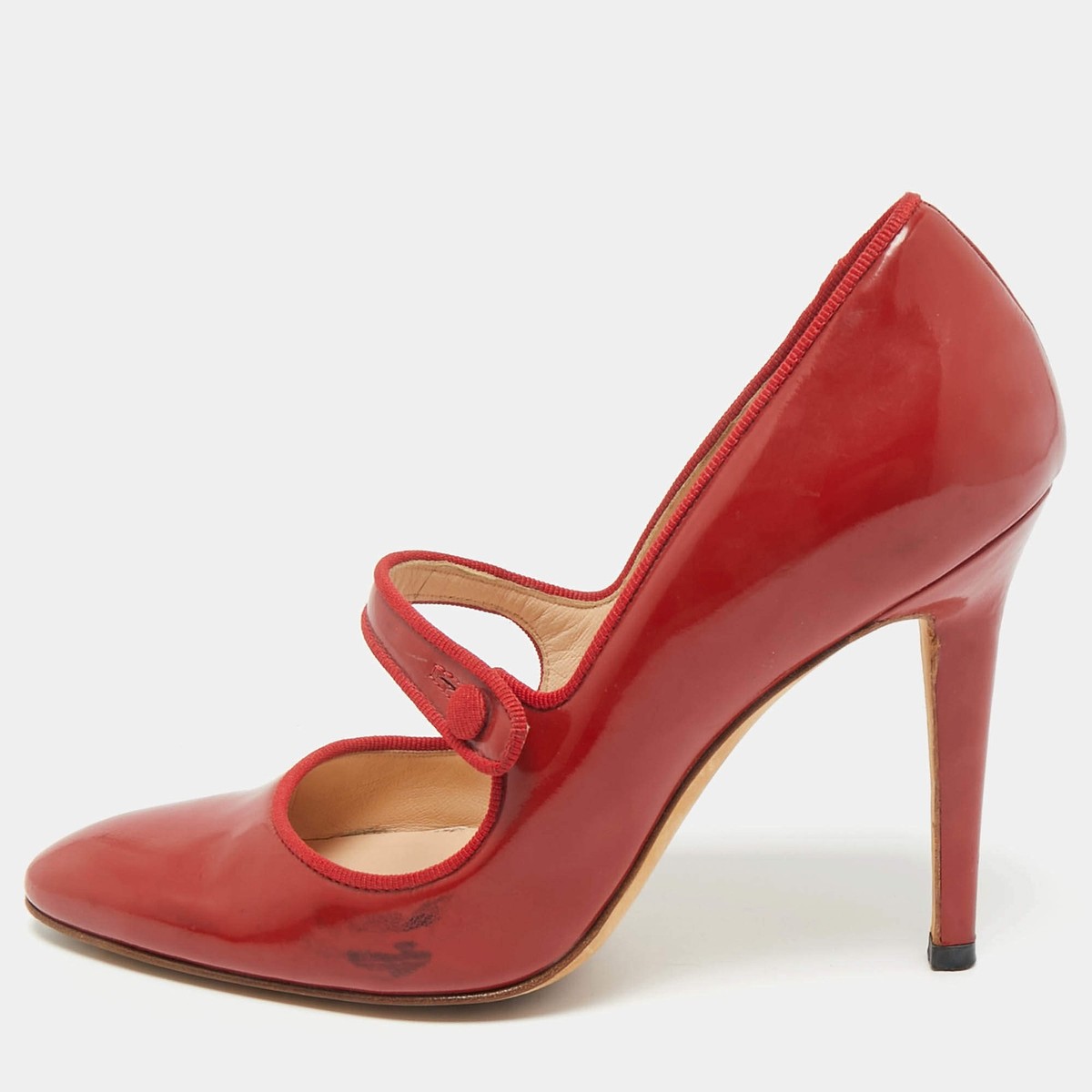 Manolo Blahnik Red Patent Leather Campy Mary Jane Pumps Size 35 | eBay