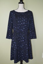 Kate Spade Dresss Navy Blue Leopard Print Fit and Flare Size 14