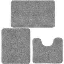 Badematte,Grau Badgarnitur 3 Teilig,rutschfeste Badematten & Badteppiche,Badv...