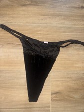 Vintage Victoria&rsquo;s Secret Rayon & Silk Black Beaded String Thong Panties SZ M L