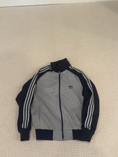 Vintage 80s Adidas Trefoil Track Jacket Mens Large Grey Navy Blue 3-Stripes