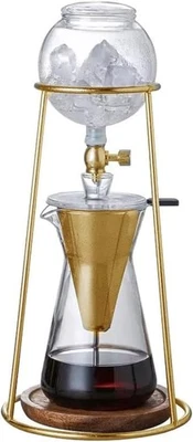 NISPIRA Ice Coffee Cold Brew Drip Coffee Maker 400mL Borosilicate Glass Gold Color
