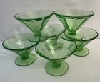 6 Vtg Green Depression Uranium Federal Glass Footed Sherbert Dessert Cups 3" Set