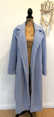Something Navy Baby Blue Faux Fur Shearling Oversized Teddy Coat Open Front Sz M