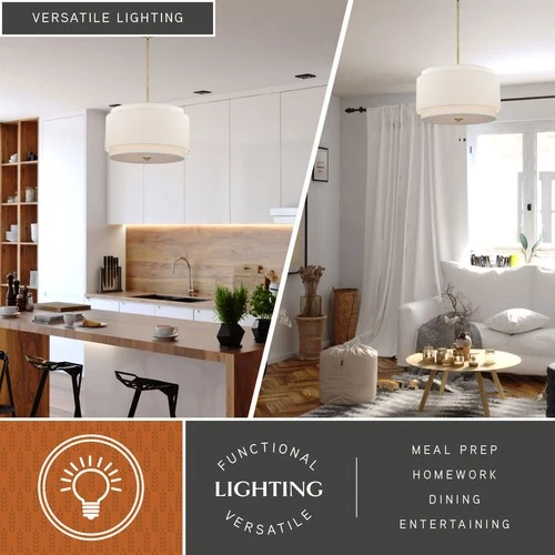 Vaxcel Lighting P0192 Brass Burnaby 4-Light Pendant With White Fabric Shade - Picture 9 of 10