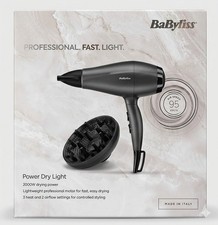 BaByliss Power Light Hair Dryer 2000W With Diffuser 3 Heat 2 Speed Setting Black