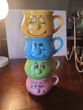 Set of 4 Funny Face Coffee Mug / Soup Mugs