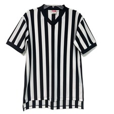 Rawlings Mens Referee Jersey Medium Black White Stripe V-Neck Official Shirt