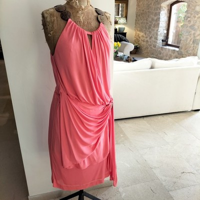 Escada coral pink draped dress 42