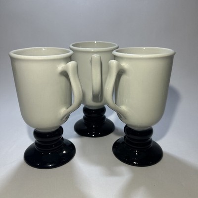 Vintage Hall 1273 White & Black Irish Coffee Mugs, Set of 3