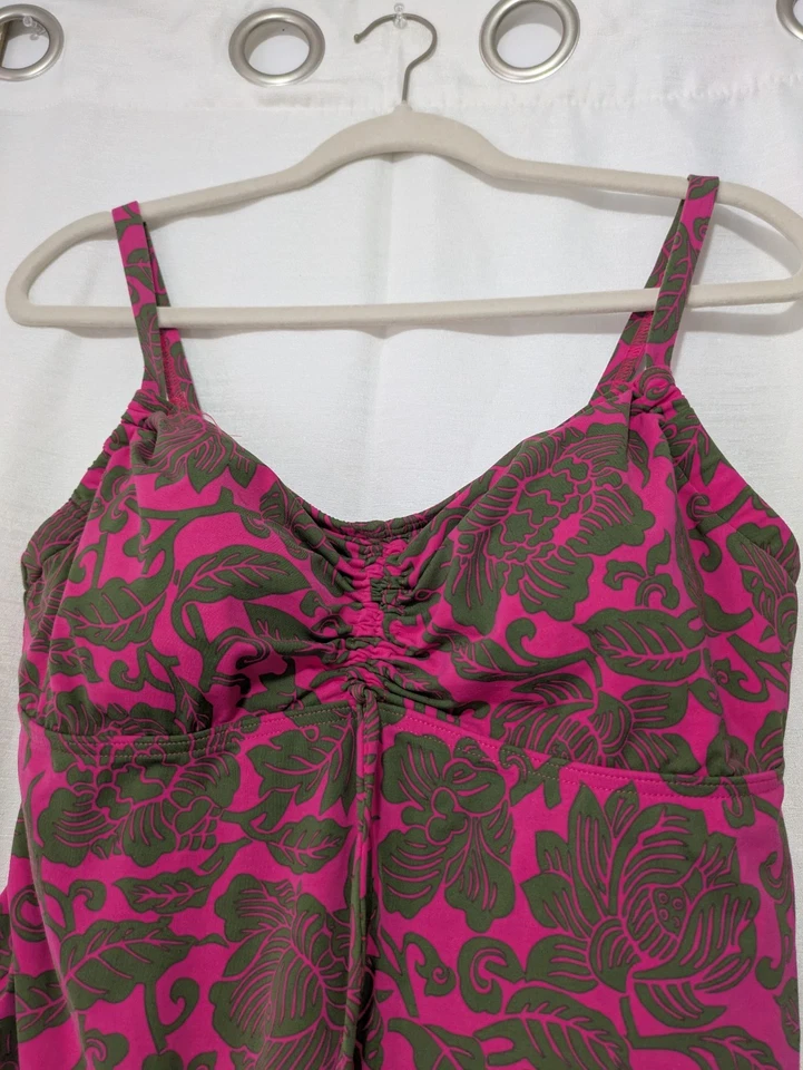 Camiseta de baño Tankini floral marrón rosa mástil talla 12 Lands End para dama Foto 2 de 4