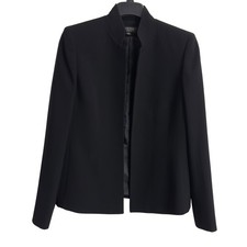 Kasper Classics Black Open Front Mandarin Collar Blazer Jacket Womens Size 6