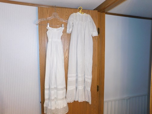 Antique Victorian Infant Christening Long Gown And Under Dress Handmade ?