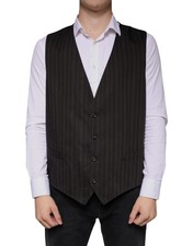 Dolce & Gabbana Black Cotton Waistcoat Dress Formal Men's Vest Authentic