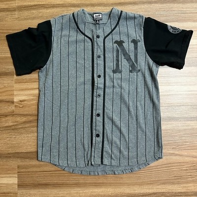 Neff Shirt Jersey Mens M Grey Pinstripe Button Up Baseball Reaper #2 Skater Y2K