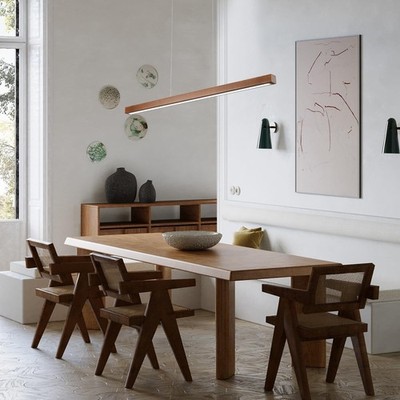Light, 47'' Wood Linear Pendant Light Fixtures Modern Led 36w Dimmable, Walnut,