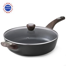 10.5Inch Nonstick Frying Pan 3.8QT Deep Saute Skillet w Lid Induction Cookware