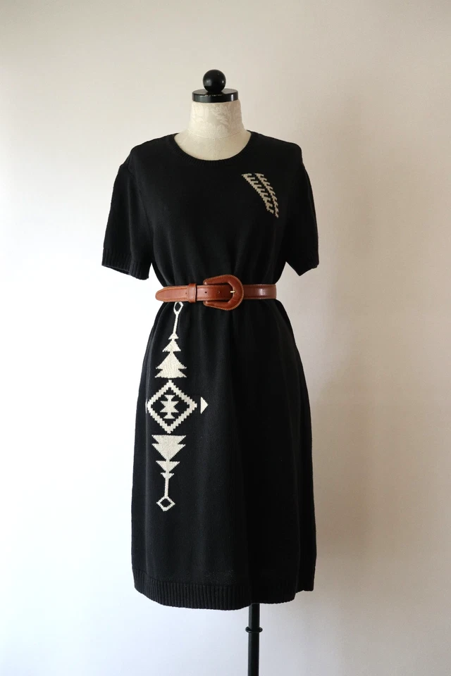 Lauren Ralph Lauren Black Southwest Aztec Navajo Knit Sweater Dress Women XL - Image 3 of 4
