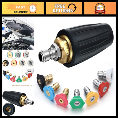 #ad High Pressure Turbo Nozzle 4000 PSI for Pressure Washer 7 Spray Tips Kit Quic $23.99