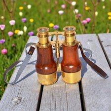 Antique Brass and wood Spyglass Binocular   Nautical Victorian Marine Style