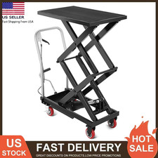 770 lbs Hydraulic Lift Table Cart Manual Double Scissor Lift Table 59" w/ Wheels