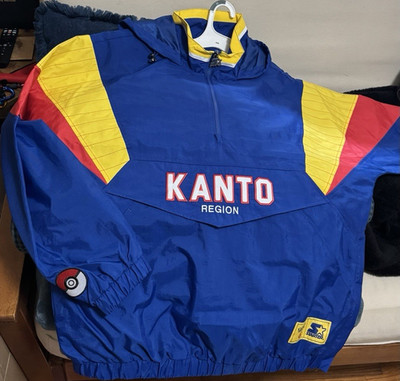 Starter Pokémon Kanto Region Hooded Windbreaker Jacket Blue Yellow Red M New