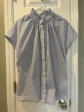 Tuckernuck Pomander Place Blue Stripe Rae Blouse Size L Womens Polyester Ruffle