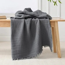 Muslin Throw Blanket 50x65 Inches Cozy Soft Lightweight Pre-Washed Cotton Bla...