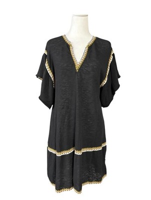 Zara Knit Swing Dress Womens S Black V Neck Flutter Sleeve Tunic Mini