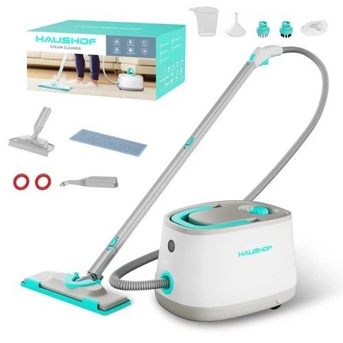 HAUSHOF Steam Cleaner with 1.5L Large Tank and Wheels for Car Detailing Floor