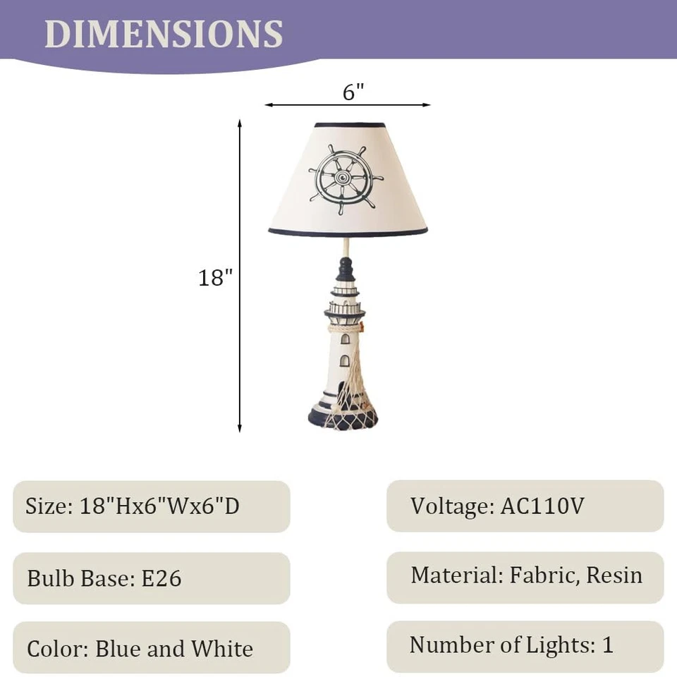 Lámpara de mesa Faro, luz nocturna temática náutica, lámpara de noche para niños con fabulosa... Foto 3 de 4