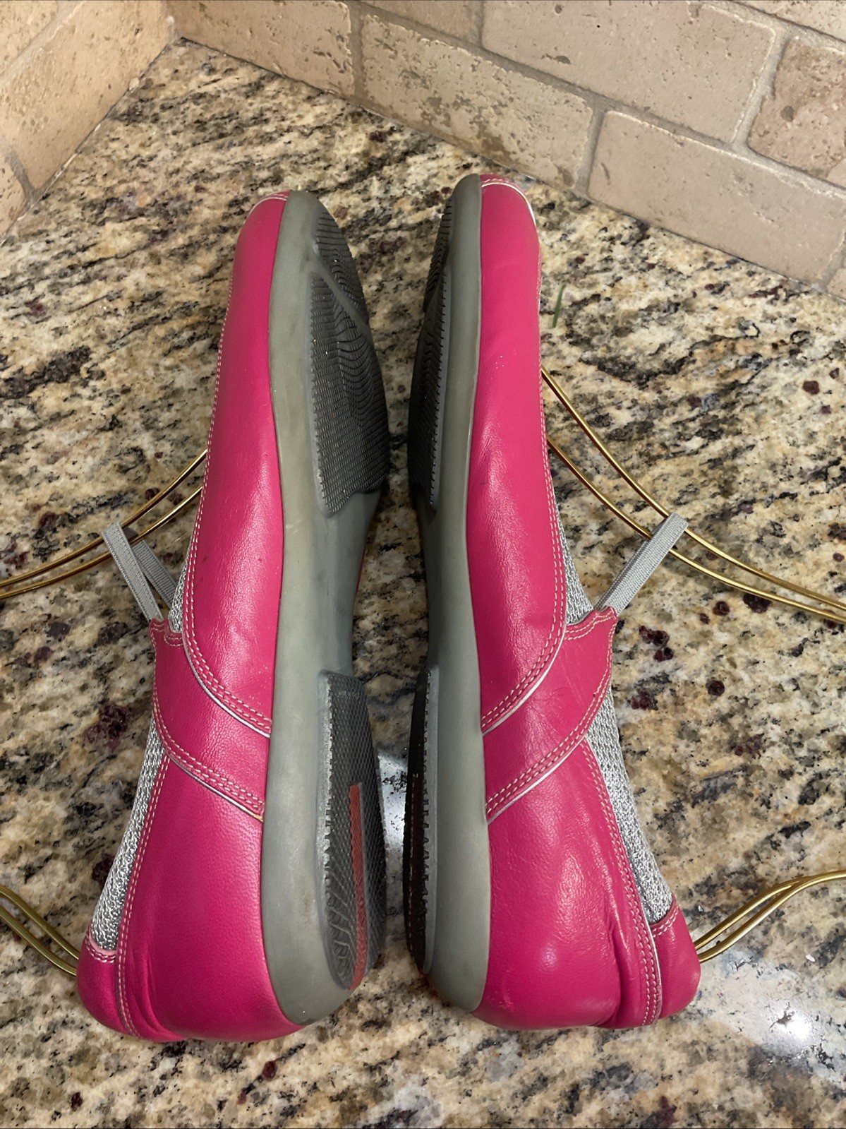 Prada Hot Pink And Metallic Silver Leather Ballet Flats Womens Size 39 Shoes thumbnail 6