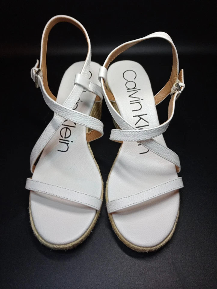 Женские кожаные эспадрильи на каблуке с ремешком на лодыжке Calvin Klein размер 8 сандалии обувь - Изображение 2 из 4