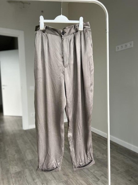 Women Club Monaco Trousers Silver Silk 38 / M / 46