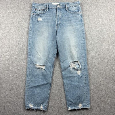 Mother Jeans Women s 34 Blue Tomcat High Rise Cropped Distressed Stretch Denim